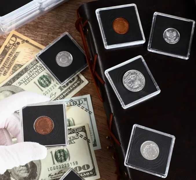 Kapsle na monety pudełka holder 5x5 cm 40mm -20mm - 40 sztuk KOMPLET