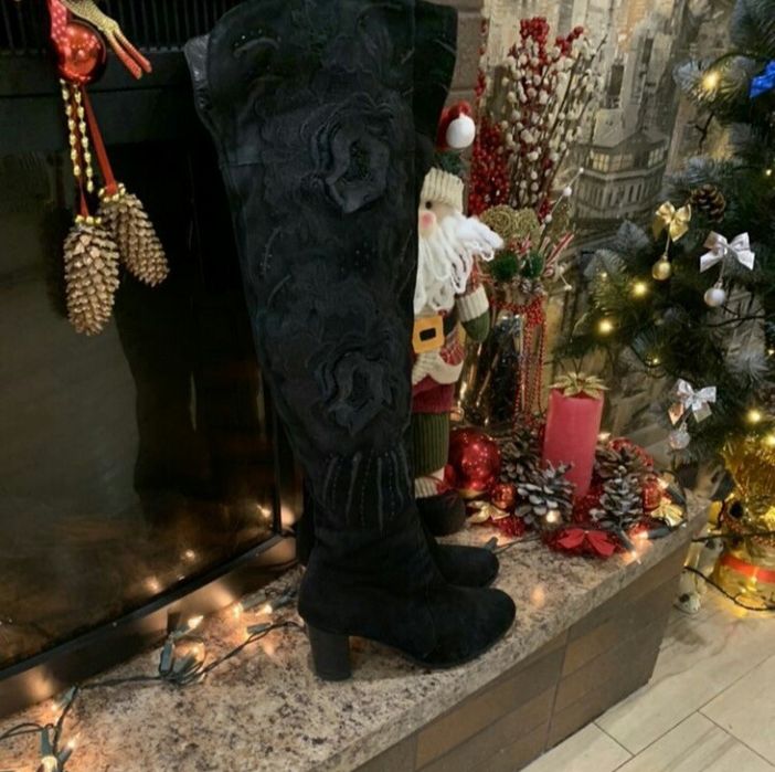 Черные замшевые сапоги ботфорты 26 см