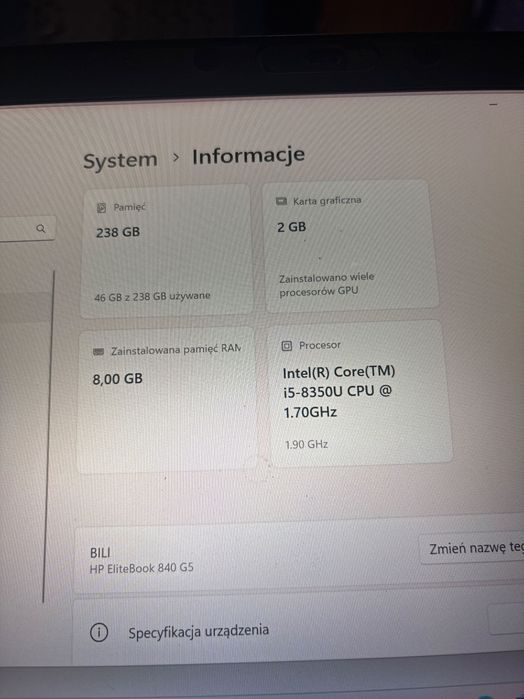Netbook laptop Elitebook Hp  840 G5 bardzo dobry stan