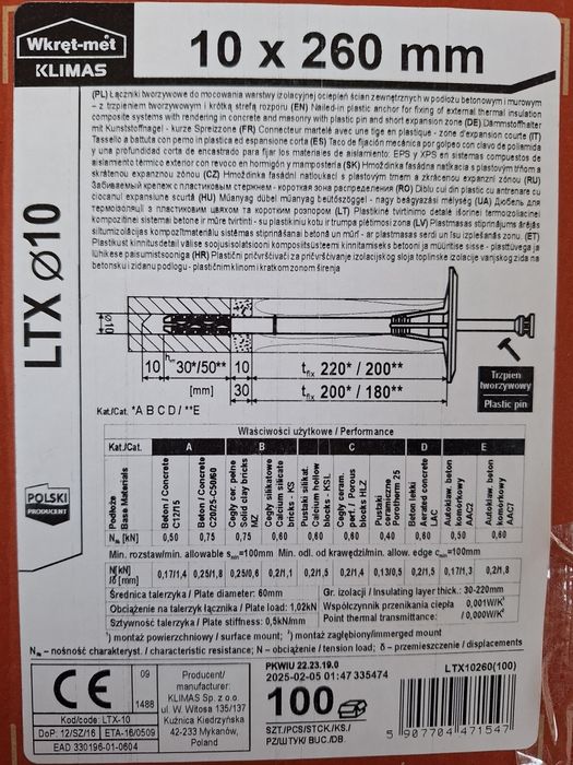 Kołki łączniki do styropianu 26 cm + zaślepki