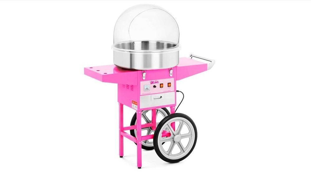Maszyna DO WATY CUKROWEJ Na Kółkach z Kopułą ROYAL Duża Różowa Nowa