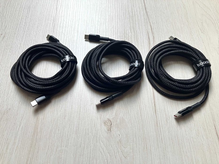 3x Kabel USB-C USB-C 100W 2m Toocki Szybkie Ładowanie Power Delivery PD Mocny Oplot do Laptopa MacBook iPhone 15 16 Samsung Pad PS5 Zestaw 3 sztuk