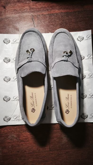 Loro Piana Summer Walk Charm Loafers - Light Grey 44EU