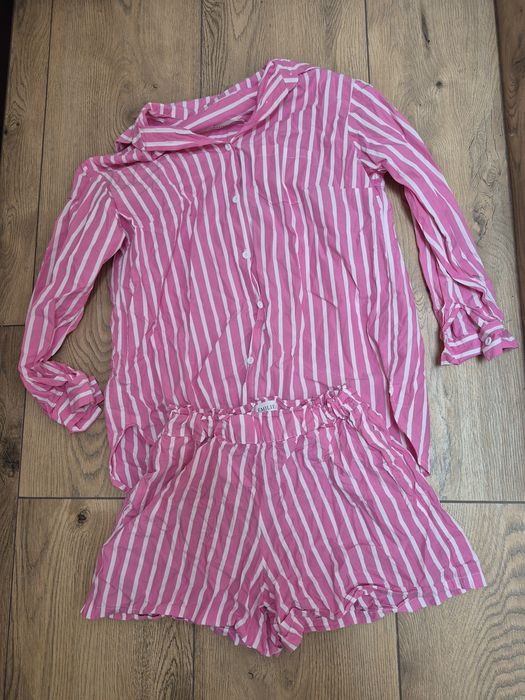 Emilie Atelier komplet bawełniany Faro koszula spodenki paski różowy S/M
