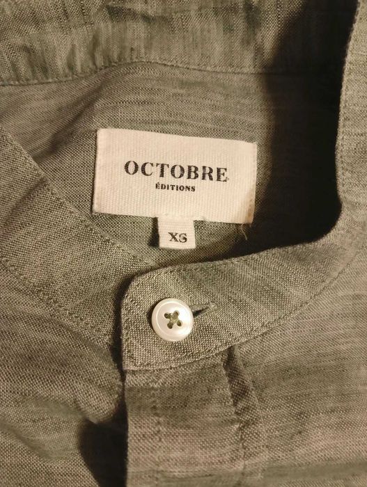 Octobre khaki melanż męska koszula stójka quiet luxury eco len lniana XS
