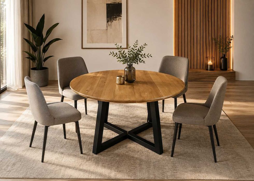 Nowoczesny stół loft z litego drewna dębowego | Okrągły | Rozkładany | Producent