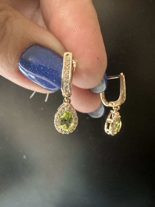 Сережки 2.64 з хризолітом 0.9ct  і підвіс (0,79г) золото 585 проба