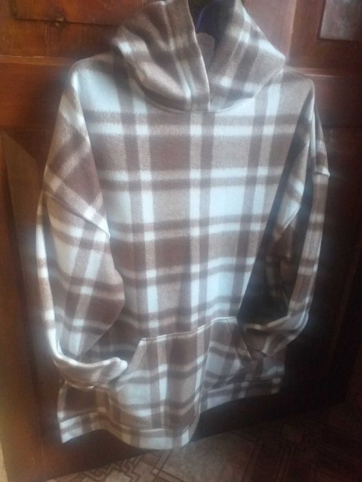 Худі тепле капучино клітинка ( жіночий одяг) 56-62 Розмір великий