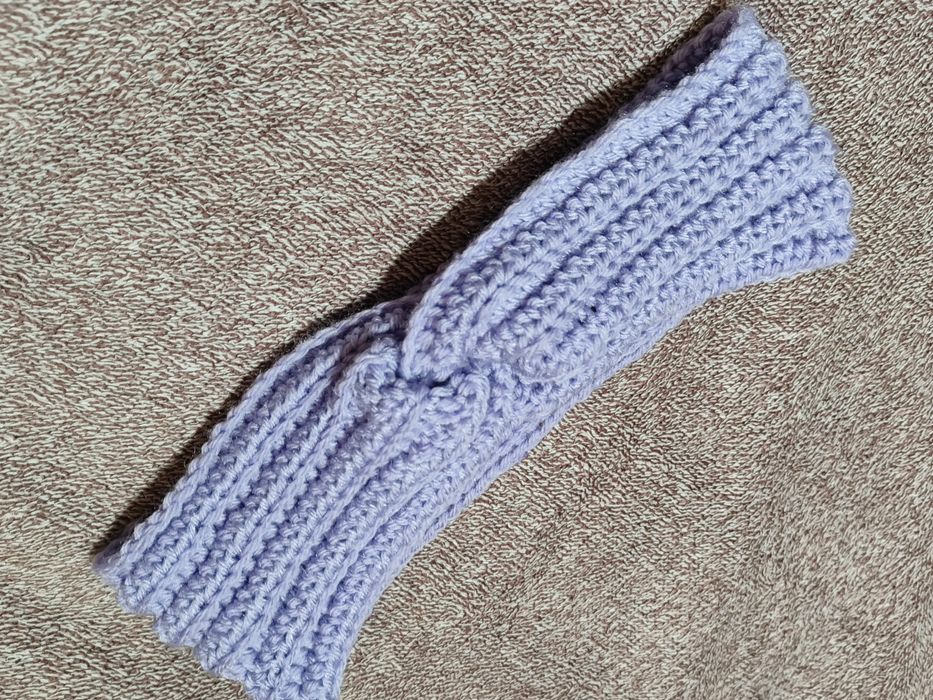 Fioletowa ciepła opaska na głowę ręcznie robiona na szydełku handmade