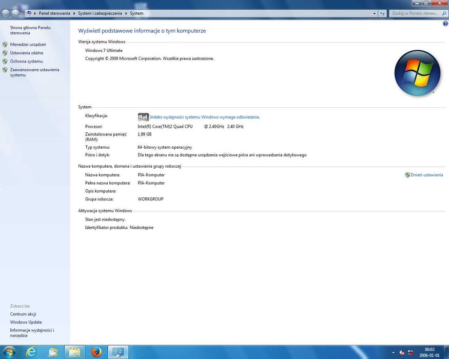 Komputer Win7x64,  200GB+2GB Intel Core 2 QUAD 4x2.4 GHz