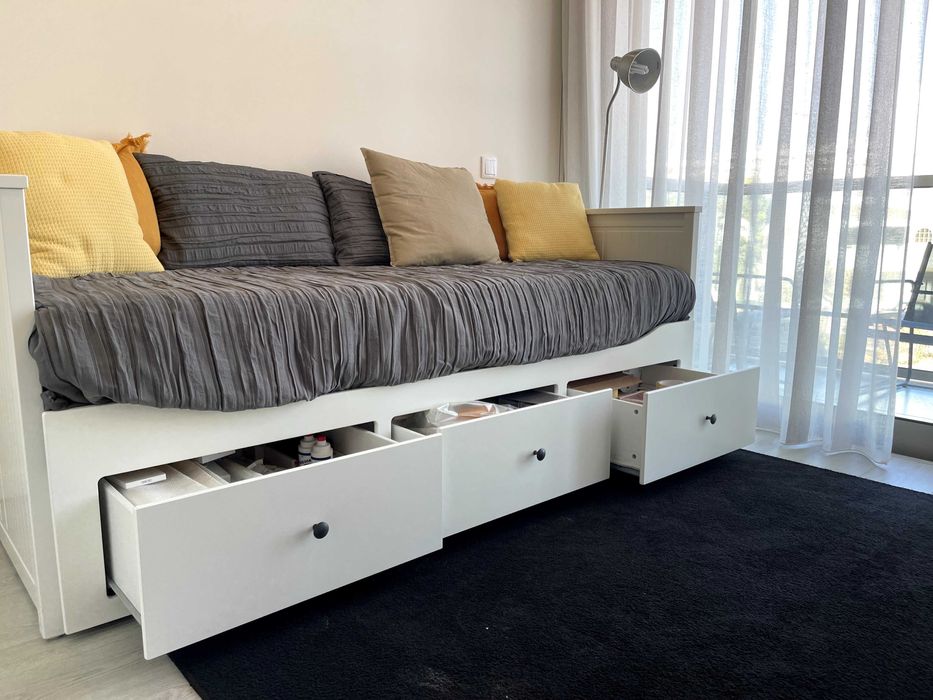 Cama Hemnes indiv/dupla c/3 gav, 80x200 cm + 2 colchões Malvik