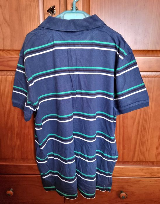 Polo de manga curta azul às riscas Quebramar, tamanho L
