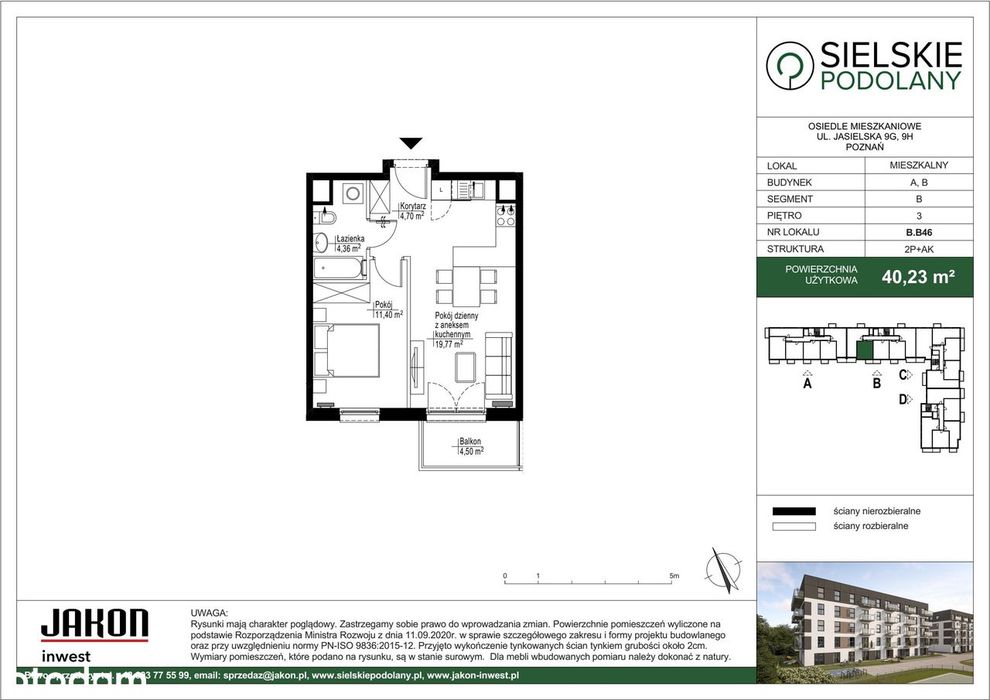 2-pokojowe mieszkanie 40m2 + balkon