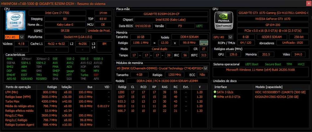 PC Gamer i7 7700 4.2Ghz | 16Gb DDR4 | GTX 1070 8GB | NVME+HDD | Win 11 | ARGB | TPM 2.0