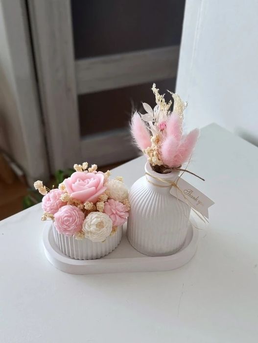 Zestaw Tacka bukiet wazon box kwiatowy z wosku