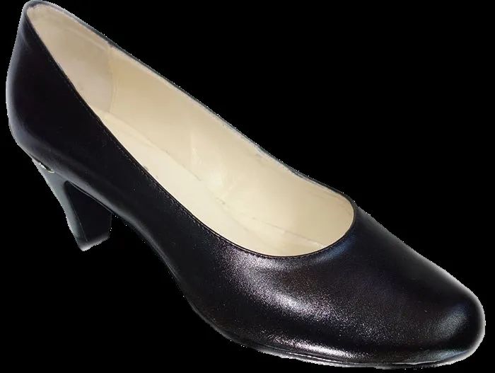 BnW Skórzane czarne czółenko ze złotą lamówką