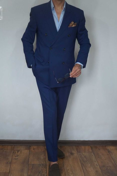 Nowy Tommy Hilfiger 50 Granatowy Garnitur Dwurzędowy Tailored Wełna Premium Elegancki