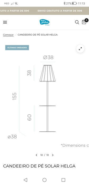 Candeeiro solar com luz e entrada USB NOVO