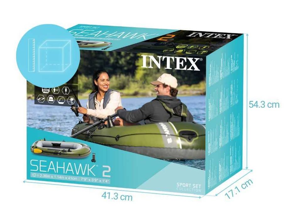 Надувная двухместная лодка Intex 66332 Seahawk 2 с веслами и насосом