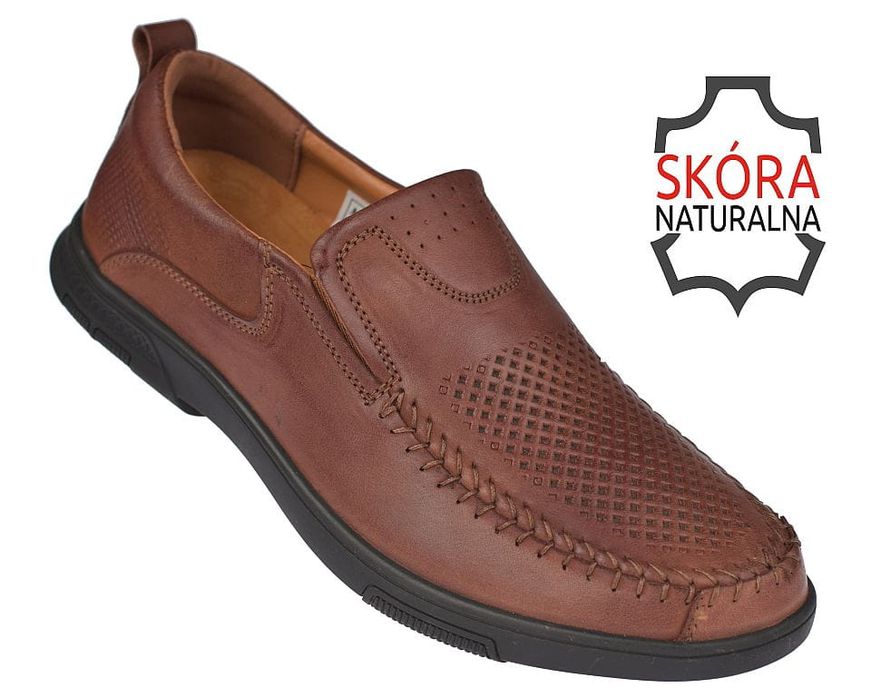Skórzane mokasyny męskie półbuty wsuwane CY140 br rozm. 43