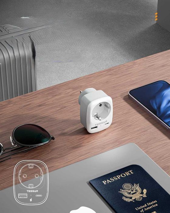 TESSAN adapter podróżny USA typ B 2x USB 2.4A Schuko EU