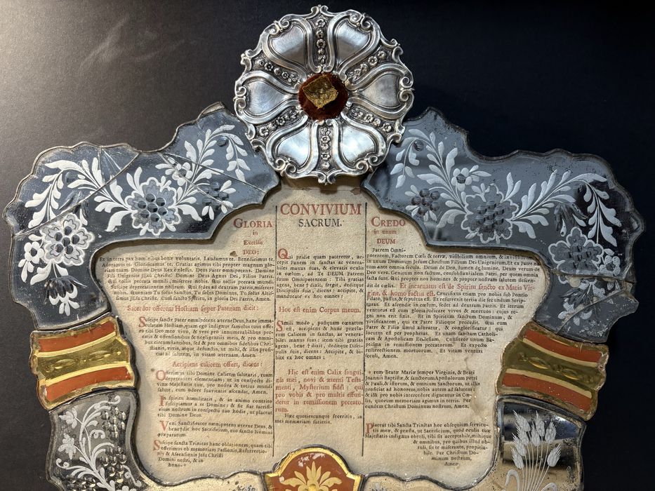 Antigo registo “Convivium Sacrum” emoldurado em vidro veneziano