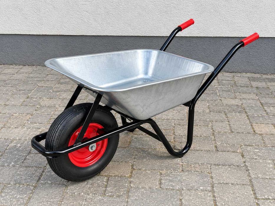 Fabrycznie Nowa Taczka Ogrodowa Budowlana Ocynkowana 120L 250KG Pompowane Koło Solidna Stalowa Rama Do Ziemi Piasku Gruzu Transportu