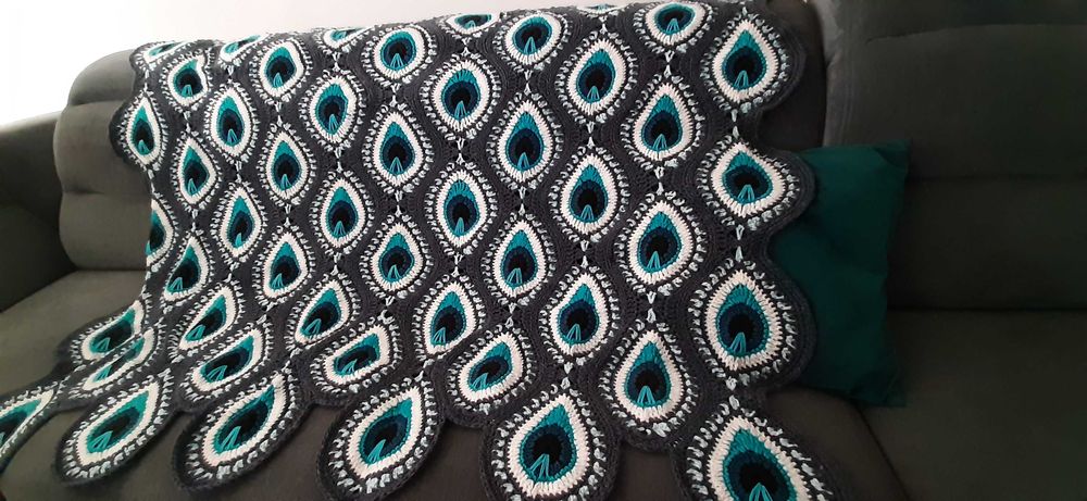 Koc/Pled na szydełku (Handmade) - Pawie pióra
