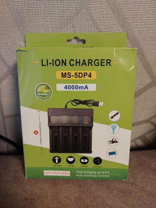 Зарядний пристрій MS-5DP4, 4 канали, 18650/26650/21700, 4.2V/4000mAh, живлення від USB