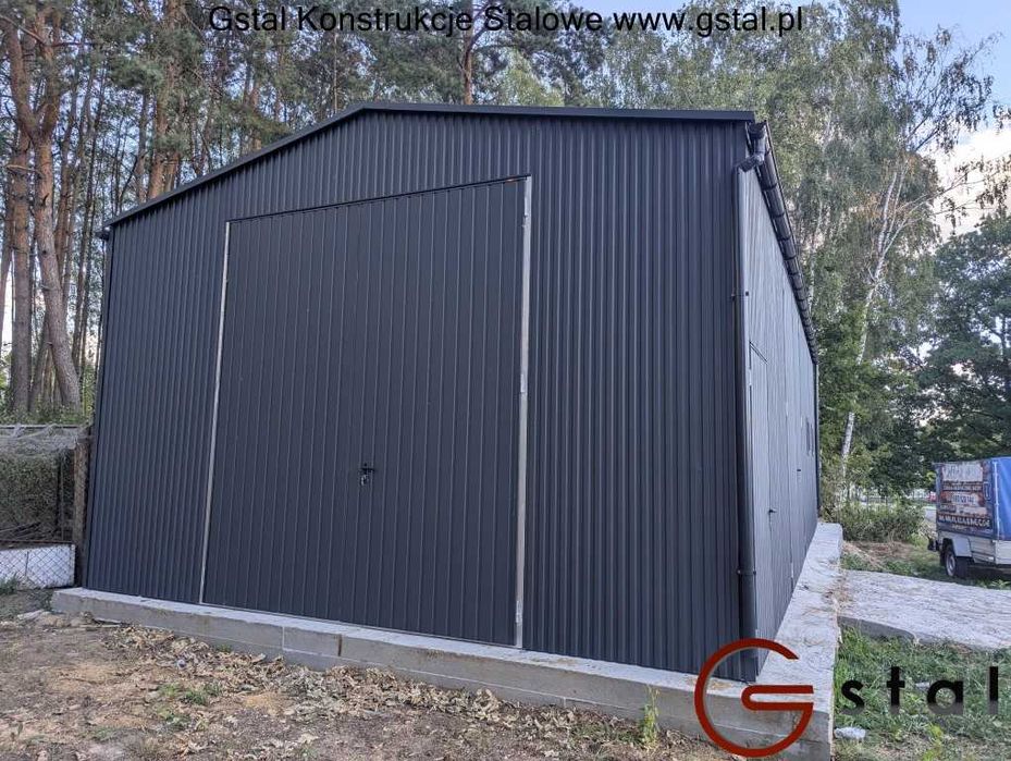 wiata blaszana hala garaż 12x6 ściana 3,5 antracyt 7016 profil ocynk