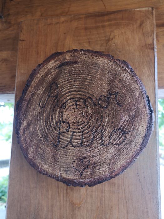 Decoração de rodelas de madeira