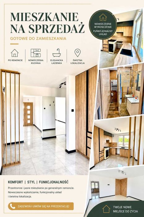 Mieszkanie 3 pokojowe 56,6m2 | 1 piętro  | Super Lokalizacja |Po Remoncie - Nowe! | Ustawne, Działka, Garaż, Piwnica, Blok |