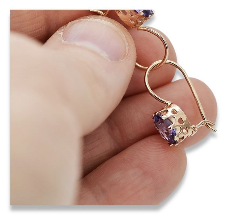 Kolczyki z różowego czerwonego złota 585 z aleksandrytem vec196 Gdańsk