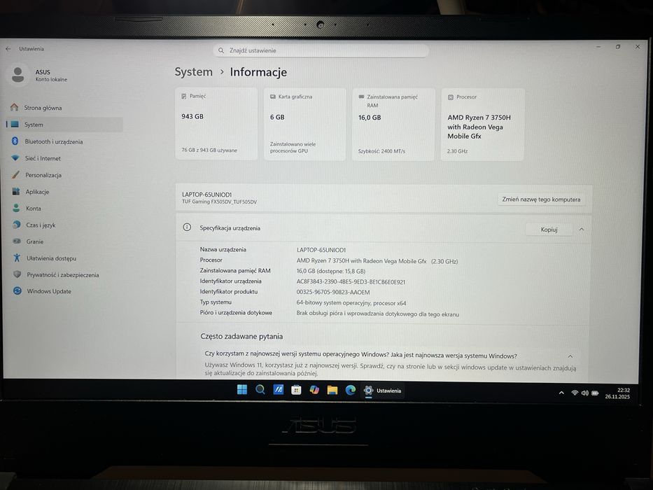 Asus TUF Gaming FX505DV.