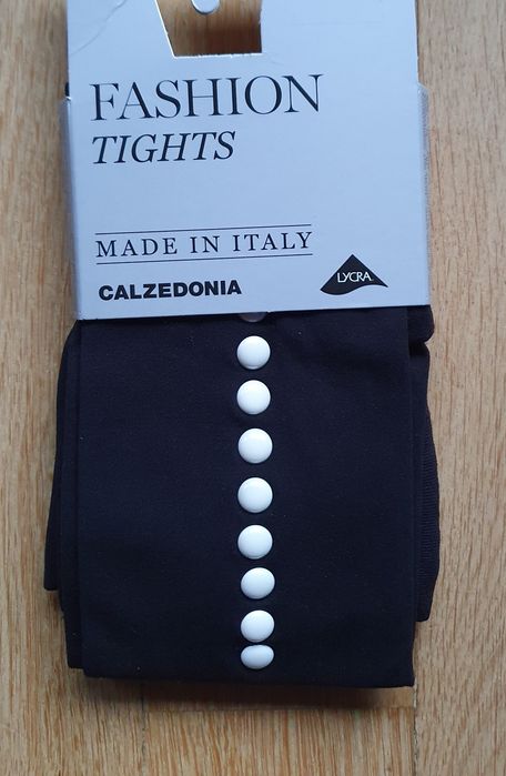 Rajstopy Calzedonia S/M czarne szew ozdobny perełki 50 den