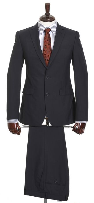 MANGUUN modny granatowy garnitur męski w krateczkę slim fit r. 46