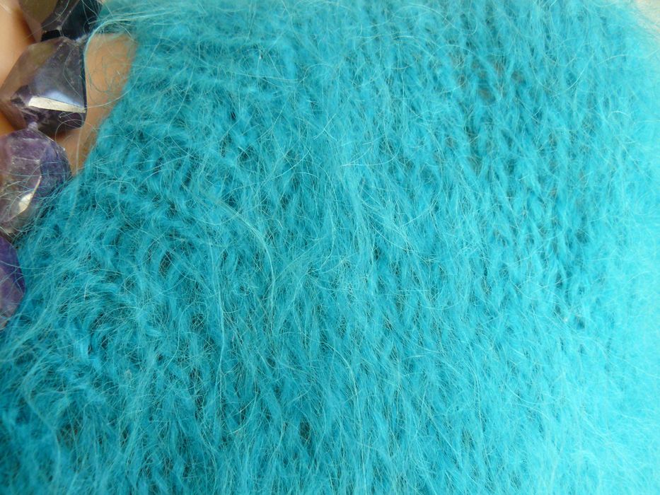 Szmaragdowy morski sweter rozpinany kardigan prawdziwy moher handmade