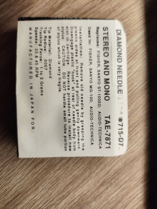 Igła gramofonowa diamentowa ST-100SD Sanyo Fisher i inne