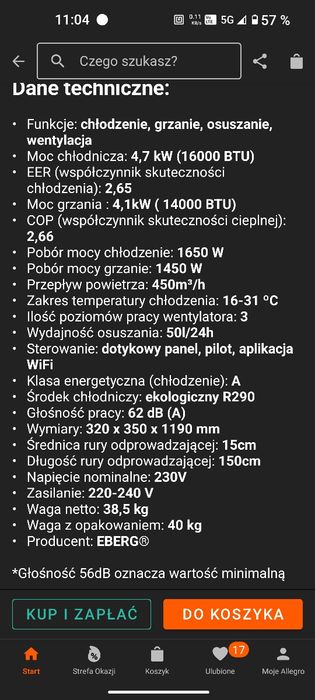 Klimatyzator przenośny 4.7kw