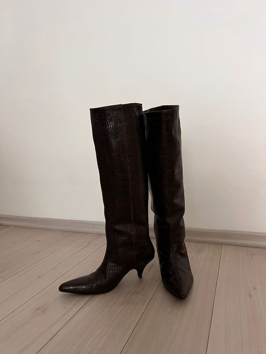 Шкіряні чоботи-труби Willo,  коричневі, розмір 35