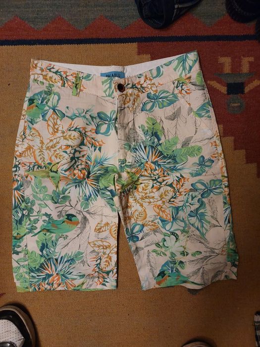 calçoes florais verdes creme e laranja