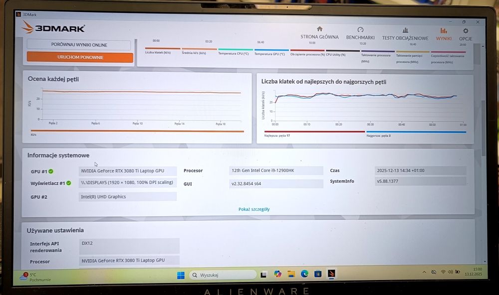 Uszkodzony Dell Alienaare X17 R2 Intel i9 32GB SSD 2TB RTX3080Ti Win11