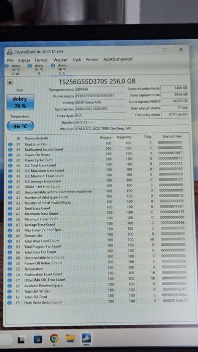 Dysk SSD Transcend 256gb sata3. 2.5"