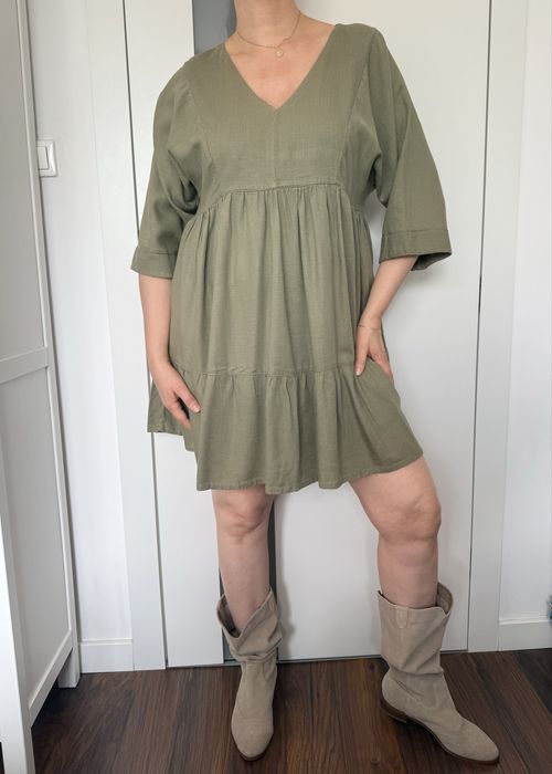 Next krótka sukienka lniana khaki