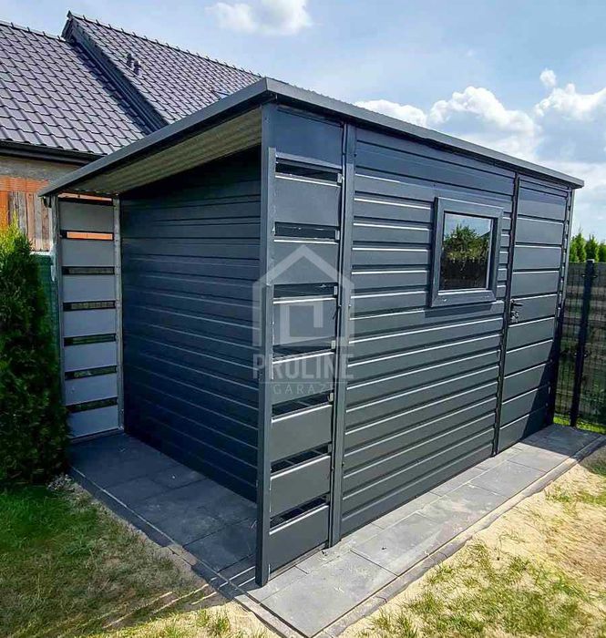 Schowek Domek Ogrodowy 3x2 + wiata 0,5m Drzwi okno - dach spad  PLG102