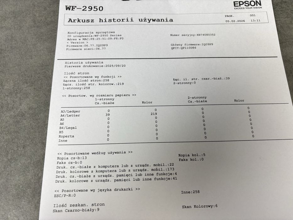 [Od FIRMY] Epson WF-2950 Gwarancja 12 4w1 WiFi DUPLEX ADF