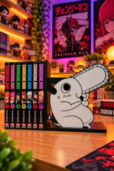 Porta-Livros Chainsaw Man Pochita | Suporte para Mangás | Decoração Anime
