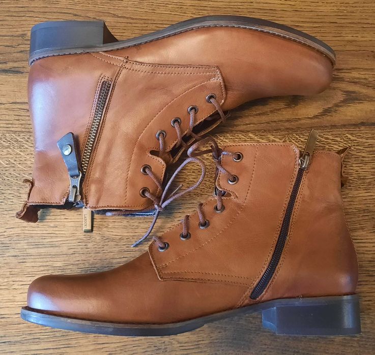 LASOCKI botki brązowe karmelowe na zamek skórzane obcas 3cm NOWE r. 41