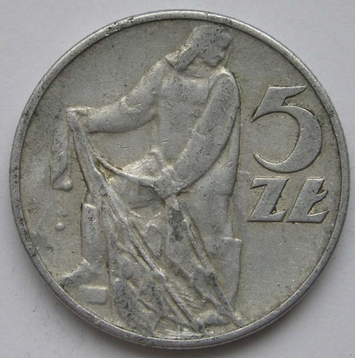 Polska 5 złotych 1974 - rybak - sieć