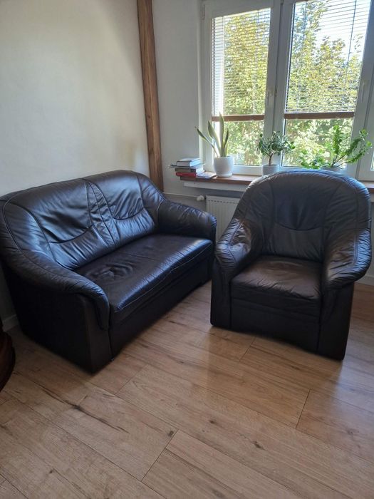 Sofa i fotel ze skóry naturalnej